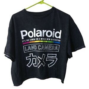 POLAROID LAND CAMERA BLACK VINTAGE DESIGN CROP TOP WOMENS LARGE